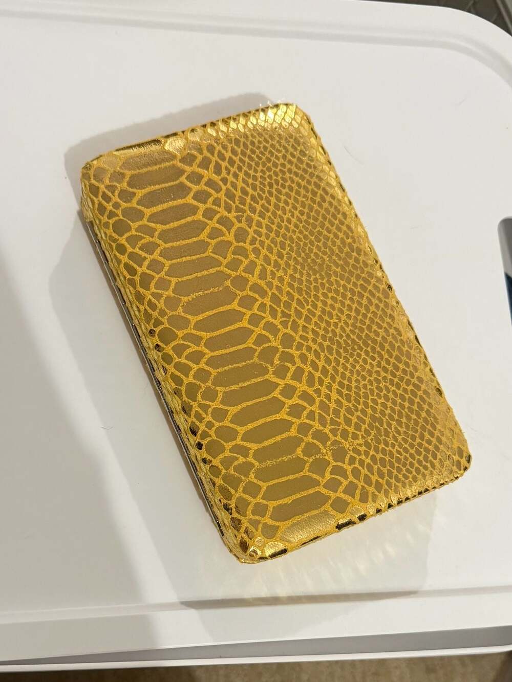 Metallic Gold Snakeskin Embossed Hard Shell Clutch Crossbody Wallet